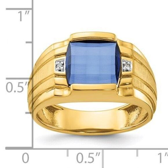 New 10k Gold Men's Created Sapphire and Diamond Ring - Picture 12 of 12